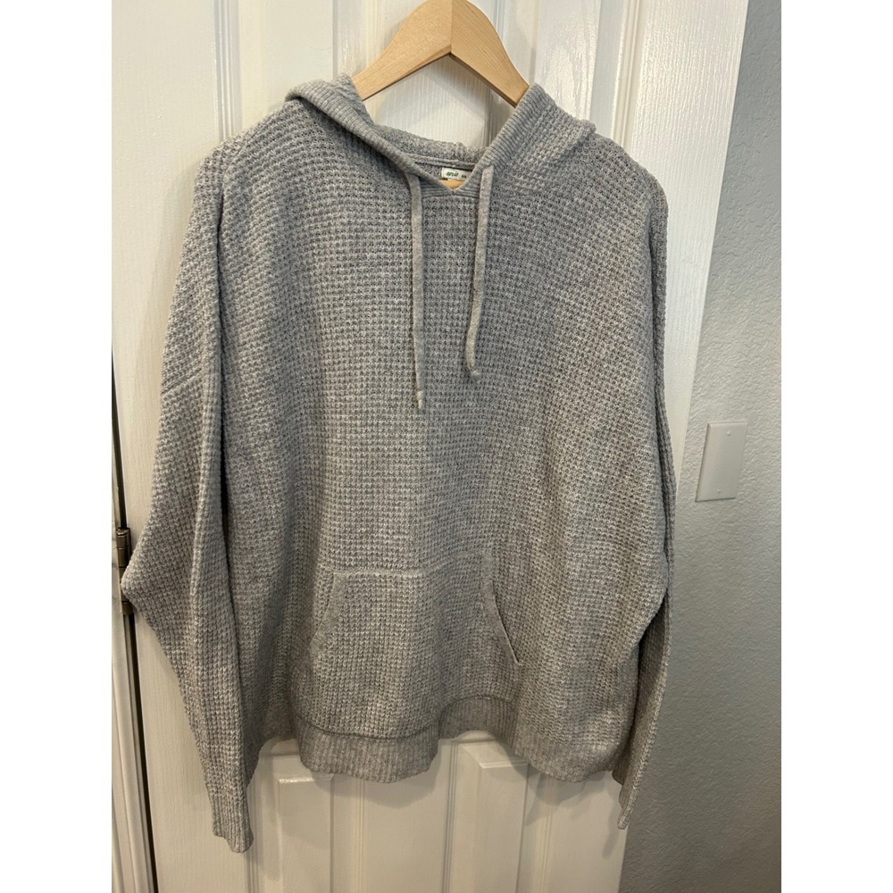 Aerie Womens‎ Heather Grey Waffle Knit Pullover Hoodie Sweater Medium